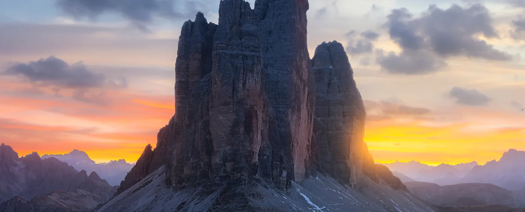 The Tre Cime di Lavaredo at sunset