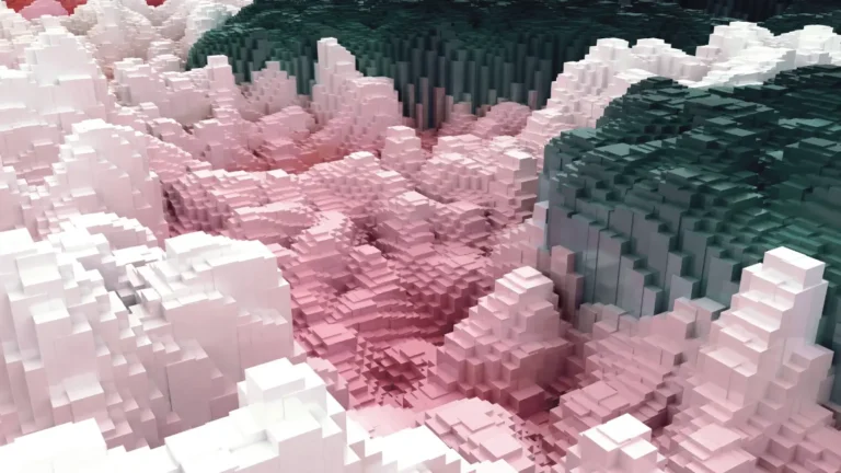 Digital terrain model shaded in pink and green