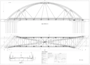 Technical drawing of an arch bridge
